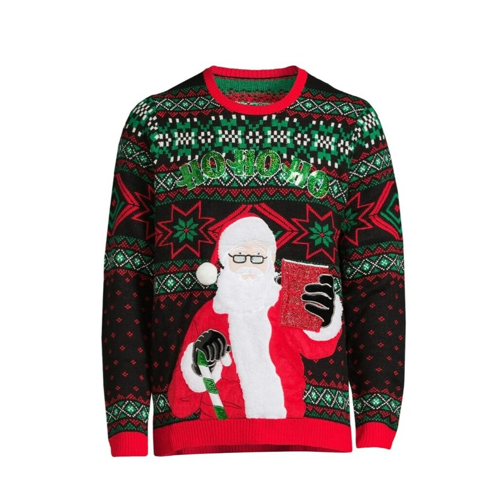 NWT‎ Holiday Time Men's Ho Ho Ho Santa Ugly Christmas Sweater Party SZ Medium